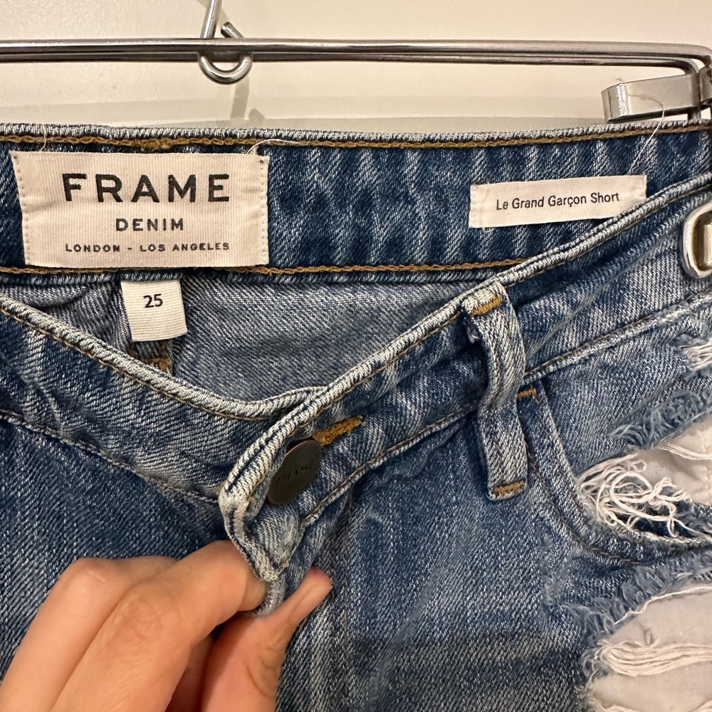 Frame Le Grand Garçon Denim Blue Distressed Jean Shorts - Picture 3 of 4
